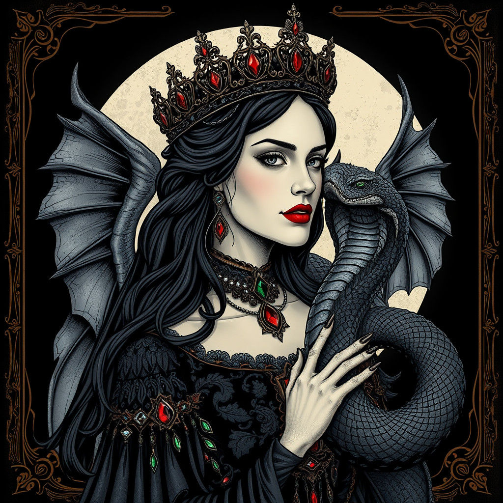 Gothic Empress with Snake Familiar Illustration