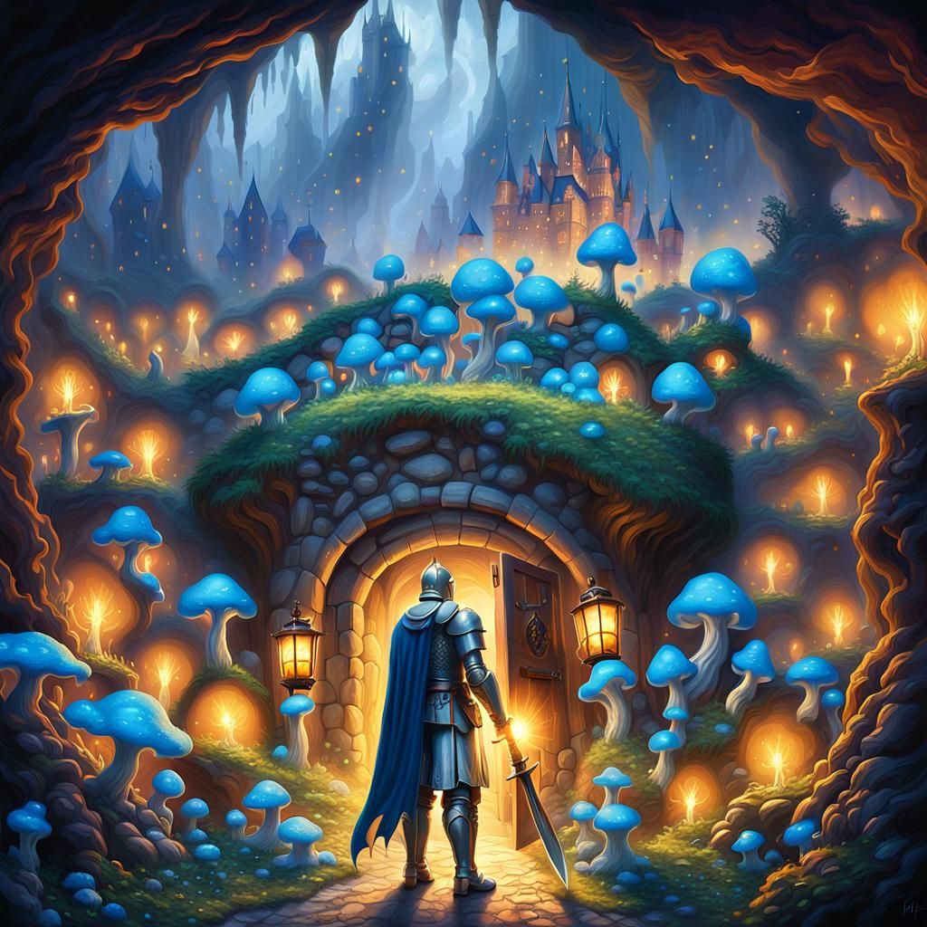 Knight in Mushroom Cave: Fantasy Realism