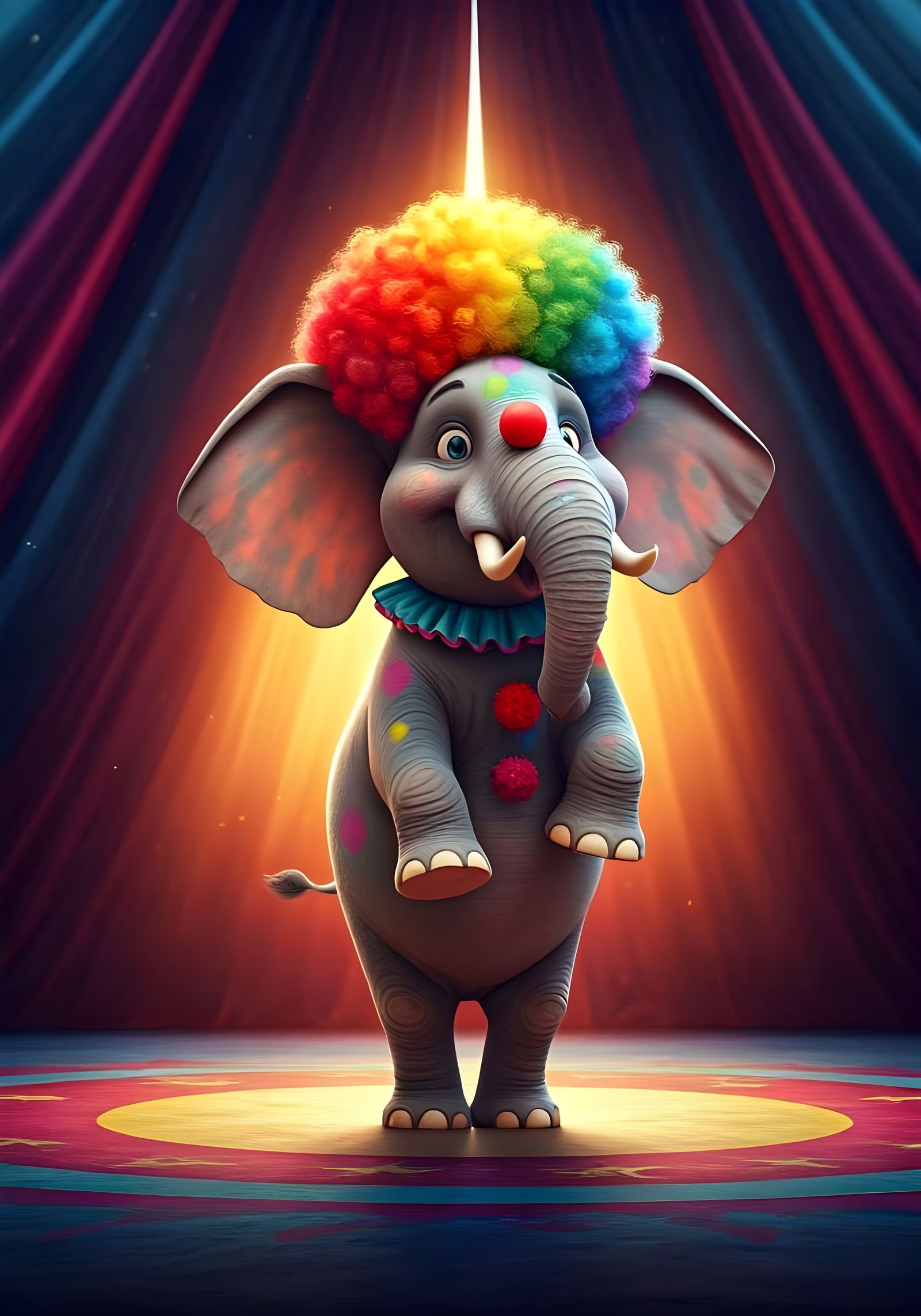 Whimsical Circus Elephant Dances in Colorful 3D Style