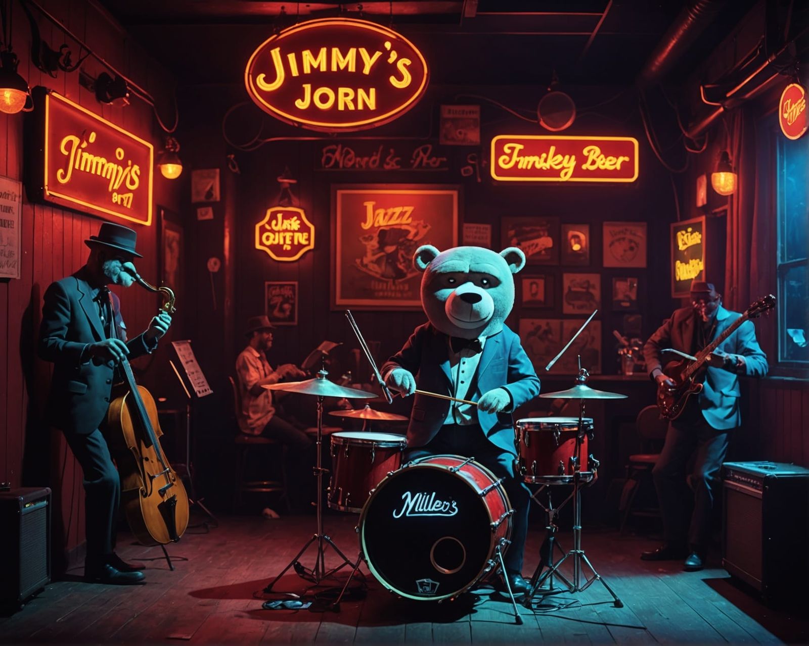 Anthropomorphic Animal Jazz Musicians in Smoky Juke Joint