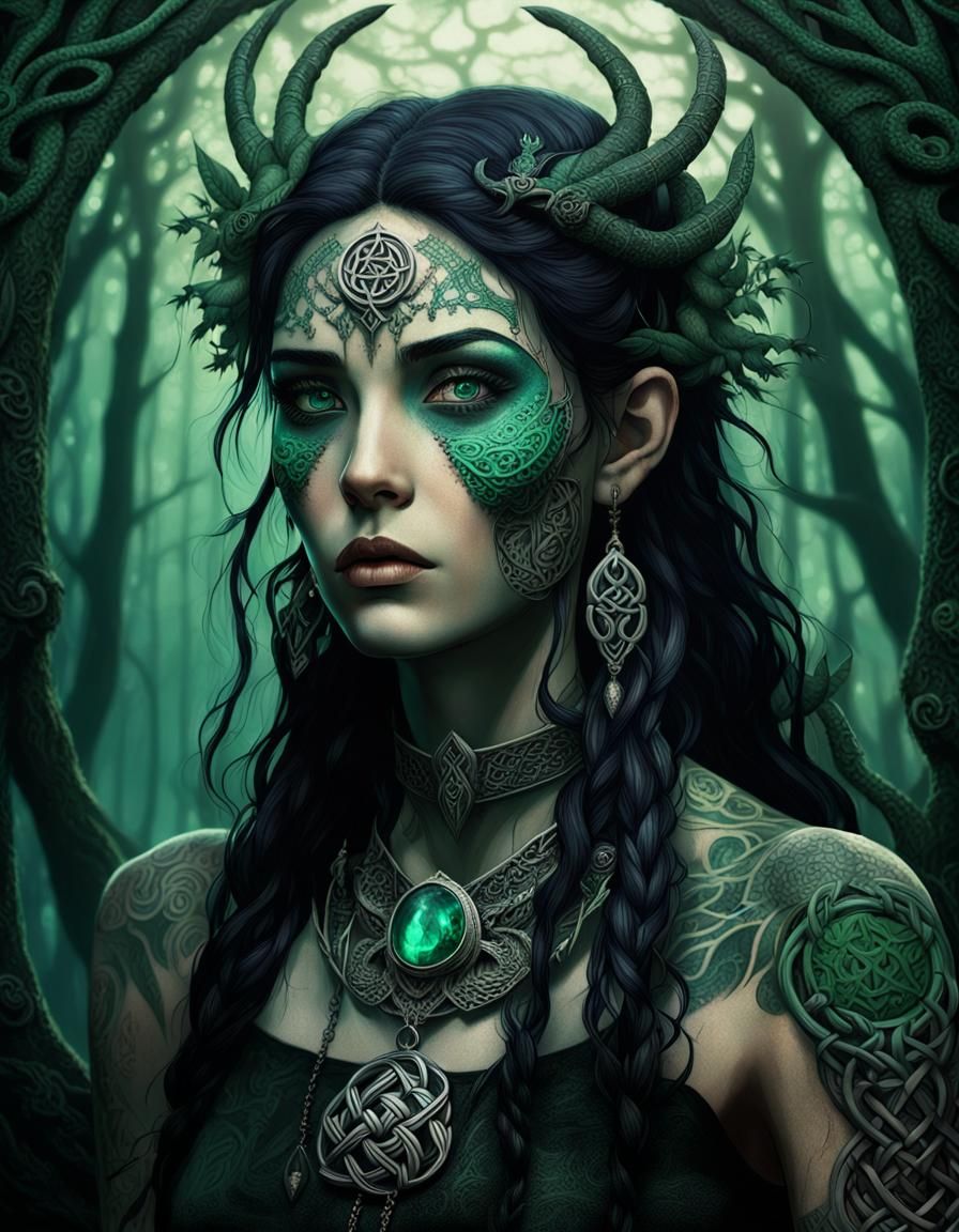 Gothic Druid Portrait with Celtic Tattoos
