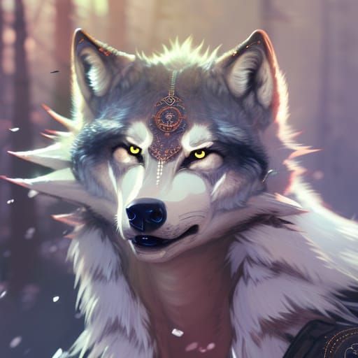 Anthropomorphic Wolf Goddess in Dark Fantasy Style