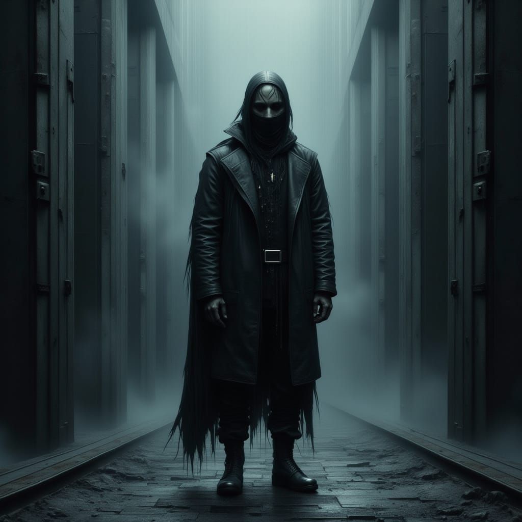 Trent Reznor in Cyberpunk Industrial Landscape