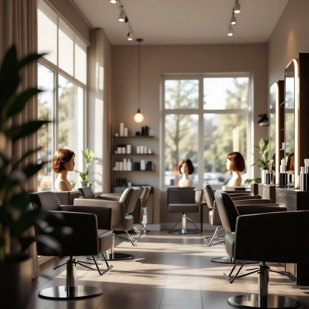 Empty Modern Hair Salon Bathed in Soft Light