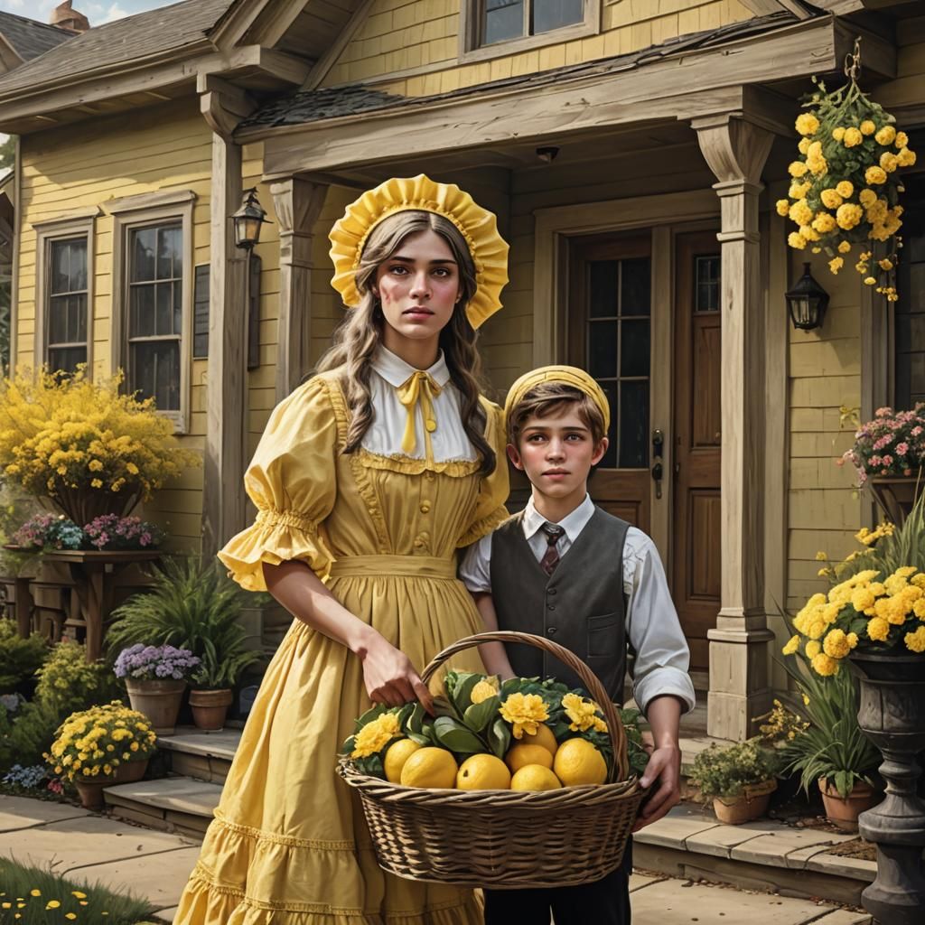 Boy Crossdressing with Bonnet: Detailed Matte Painting