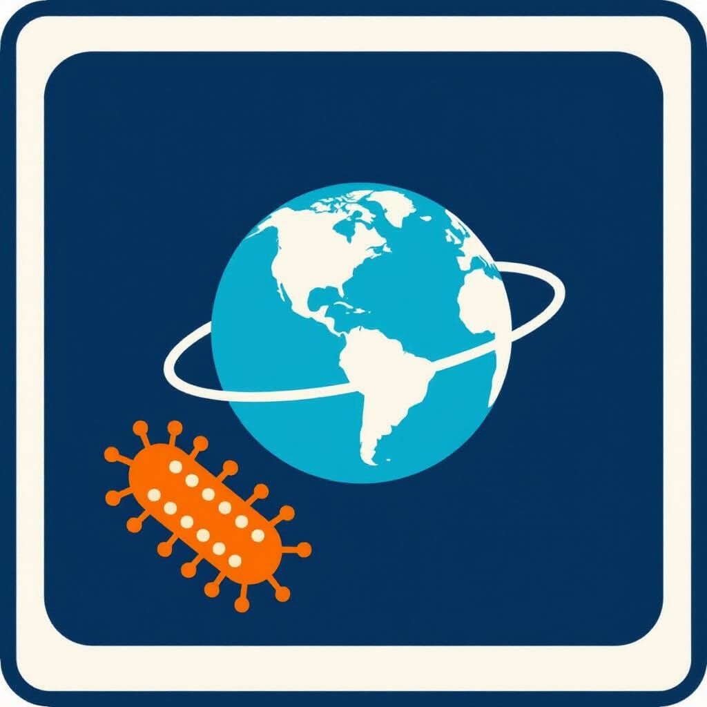 Globe and Bacterium Pictogram on Dark Blue Background