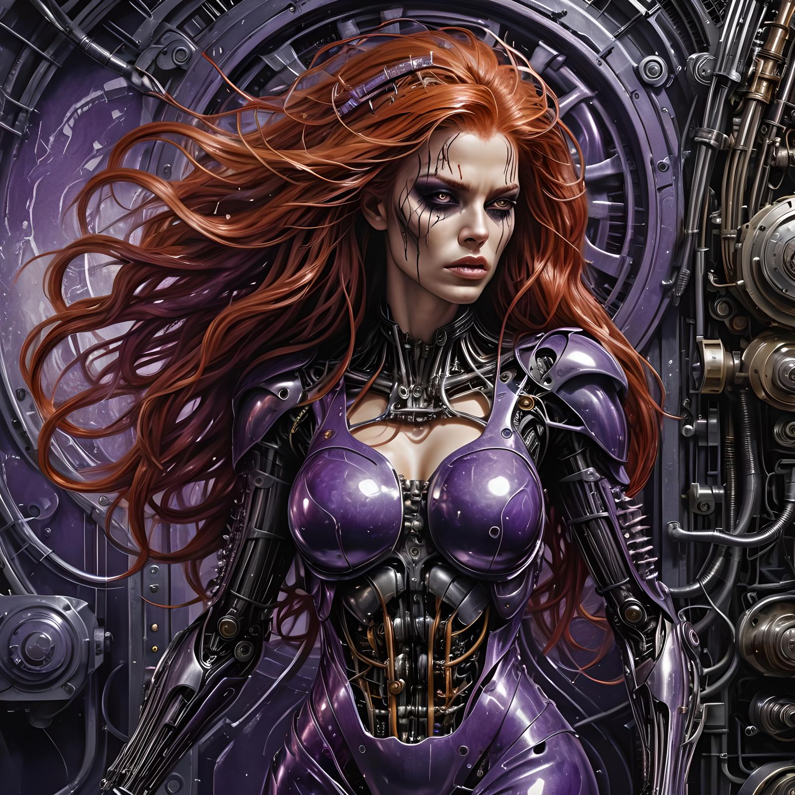 Biomechanical Redhead Portrait in Giger Style