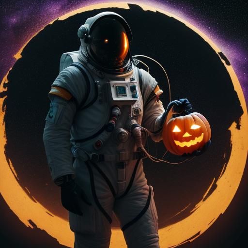 Astronaut with Jack-O-Lantern in Space, Sci-Fi Art