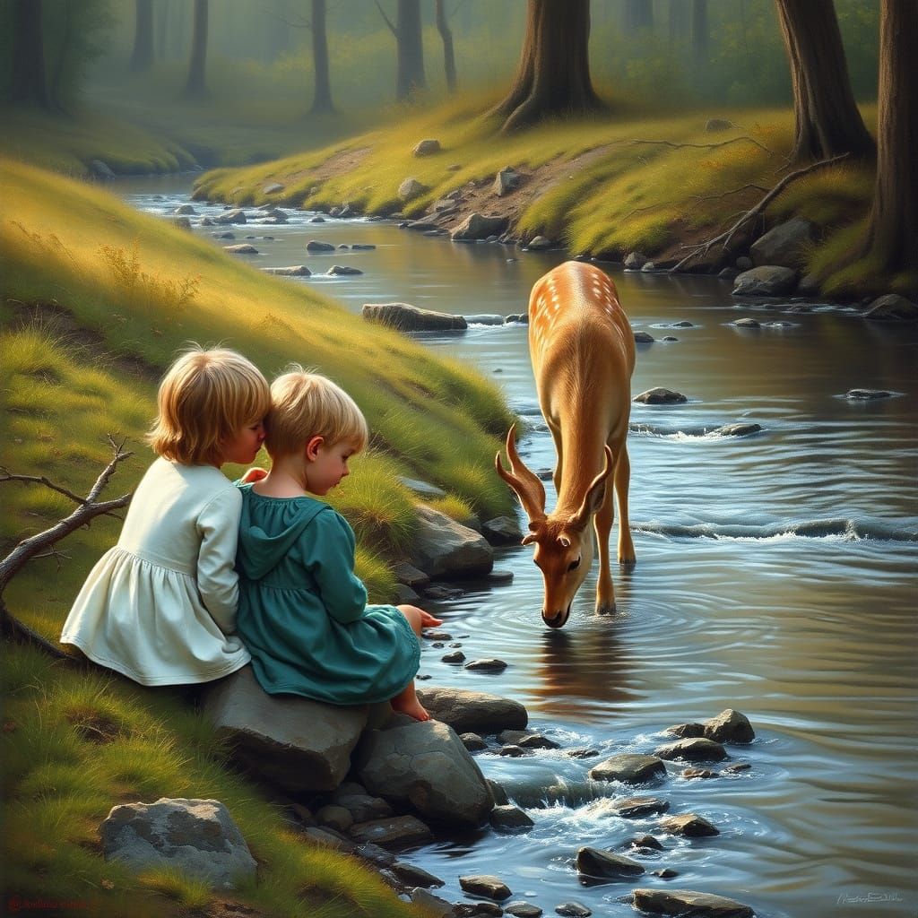 Idyllic Forest Scene in Watercolor Style