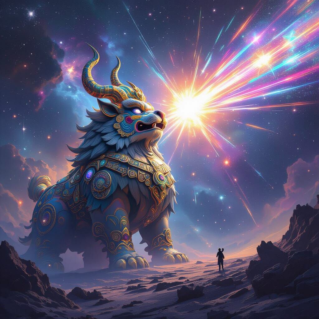 Chinese Zodiac Saves Dying Star in Cosmic Fantasy Art