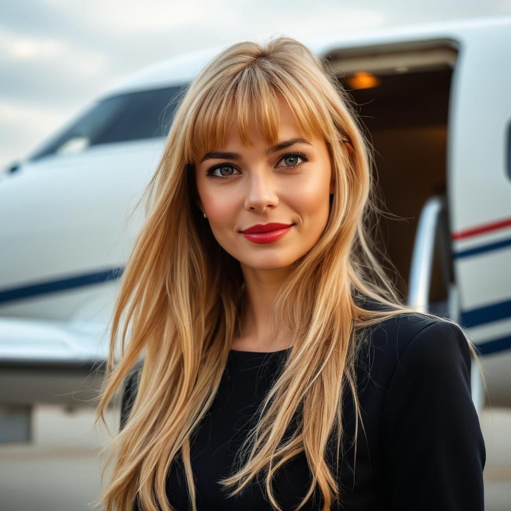 Happy Woman Smiling on Plane in Cinematic Style