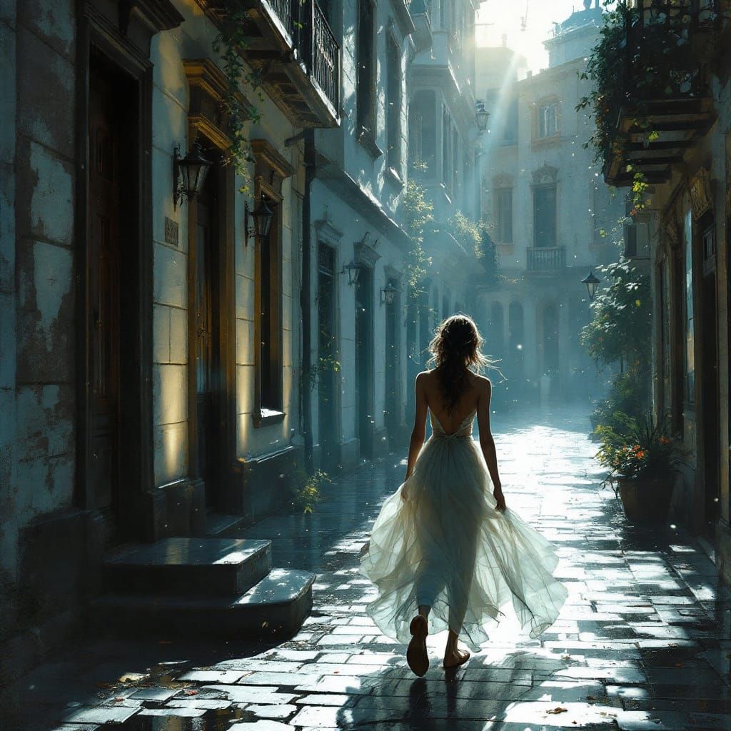 Hyperrealistic Woman in Dreamy Romantic Landscape