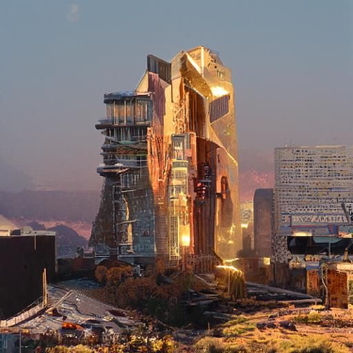 Sci-Fi Dystopian Ruins in Brutalist Gehry Style