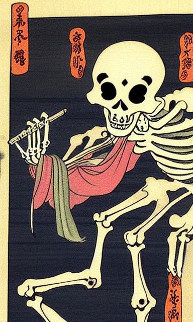 Ethereal Skeleton Yokai in Kyosai Painting Style