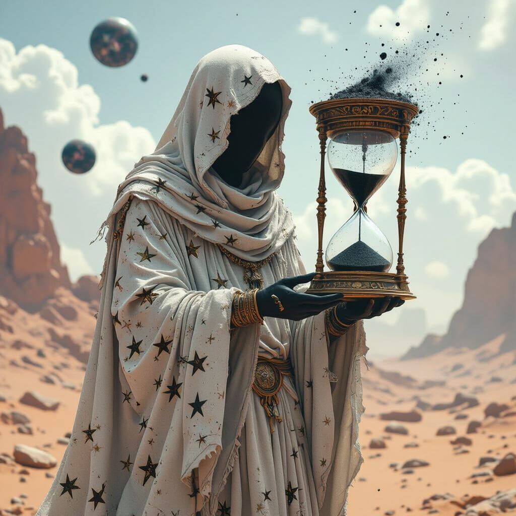 Cosmic Deity Hourglass: Collapsing Worlds in Sand