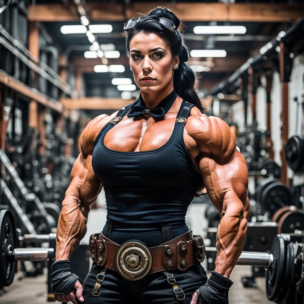 Steampunk Bodybuilder in Victorian Workshop