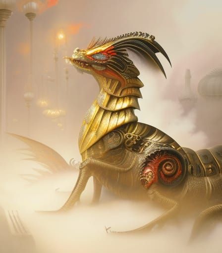 Ornate Red Demon with Scales in Deco Style