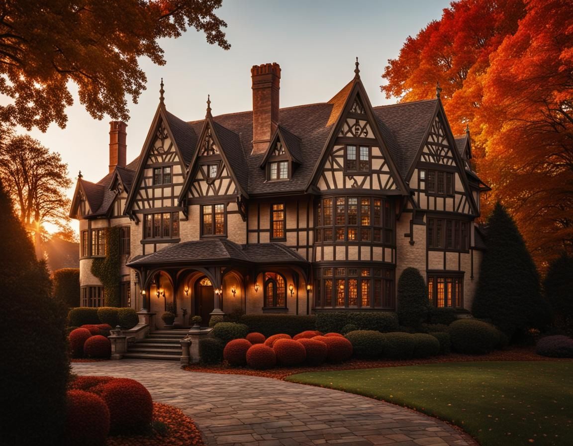 Tudor Revival Mansion at Magic Hour