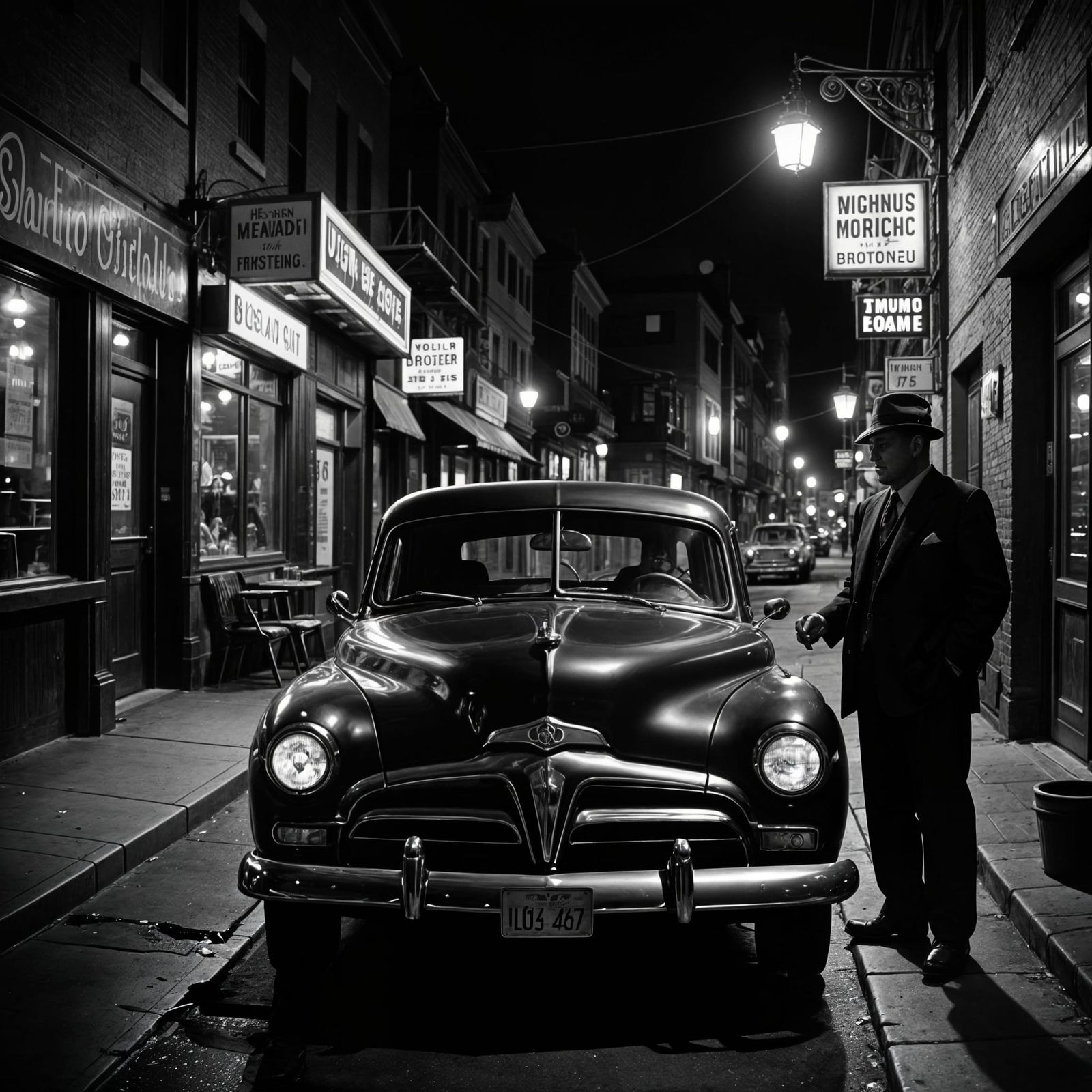 1950s Dwarf Gangster with Tommy Gun in Jazz Photography Styl...