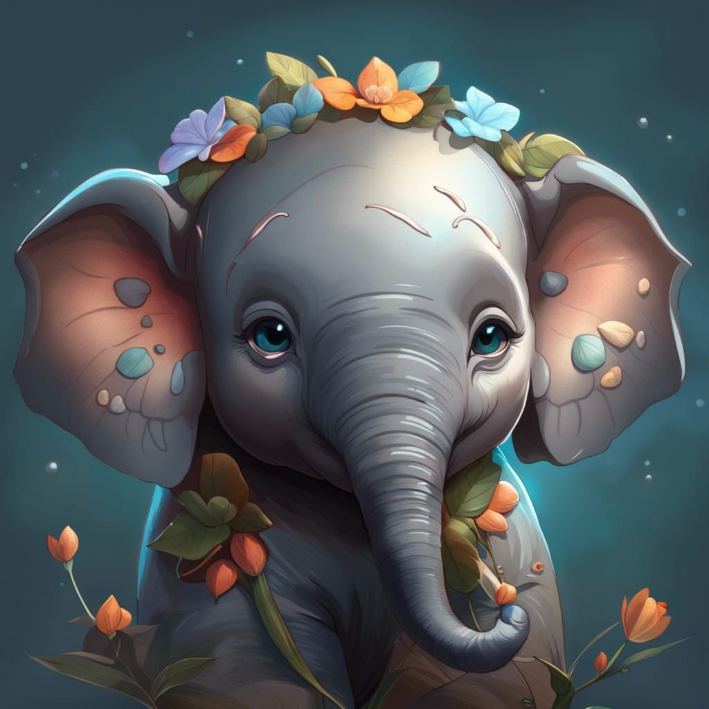 Hyperdetailed Portrait of a Cute Elephant Baby