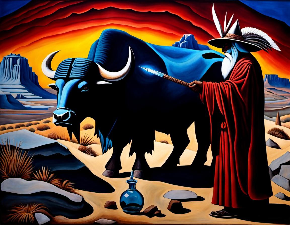 Tauren Shaman Blessing on Ancient Battlefield in Ink