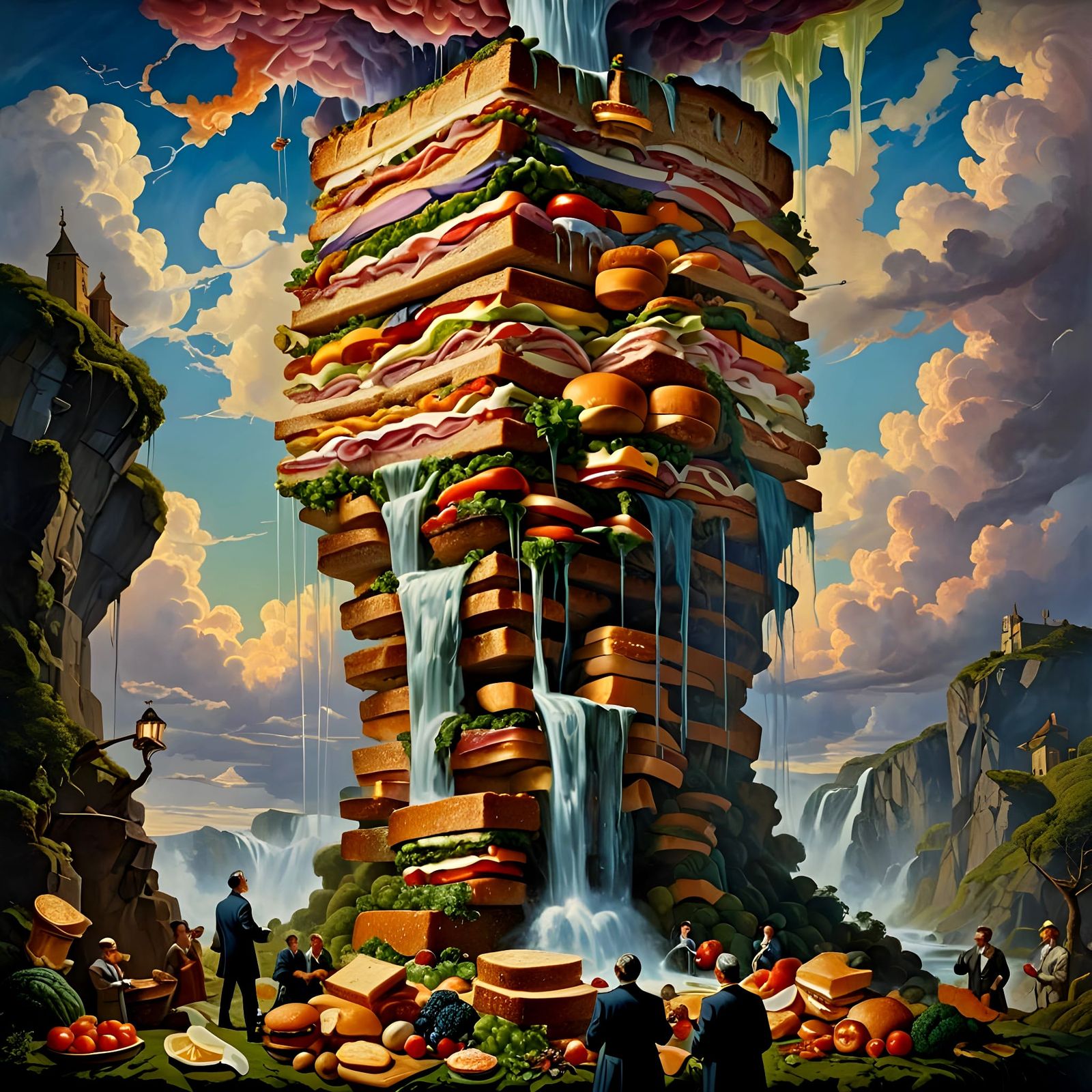 Giant Surreal Sandwich Tower in Pagan Art Style