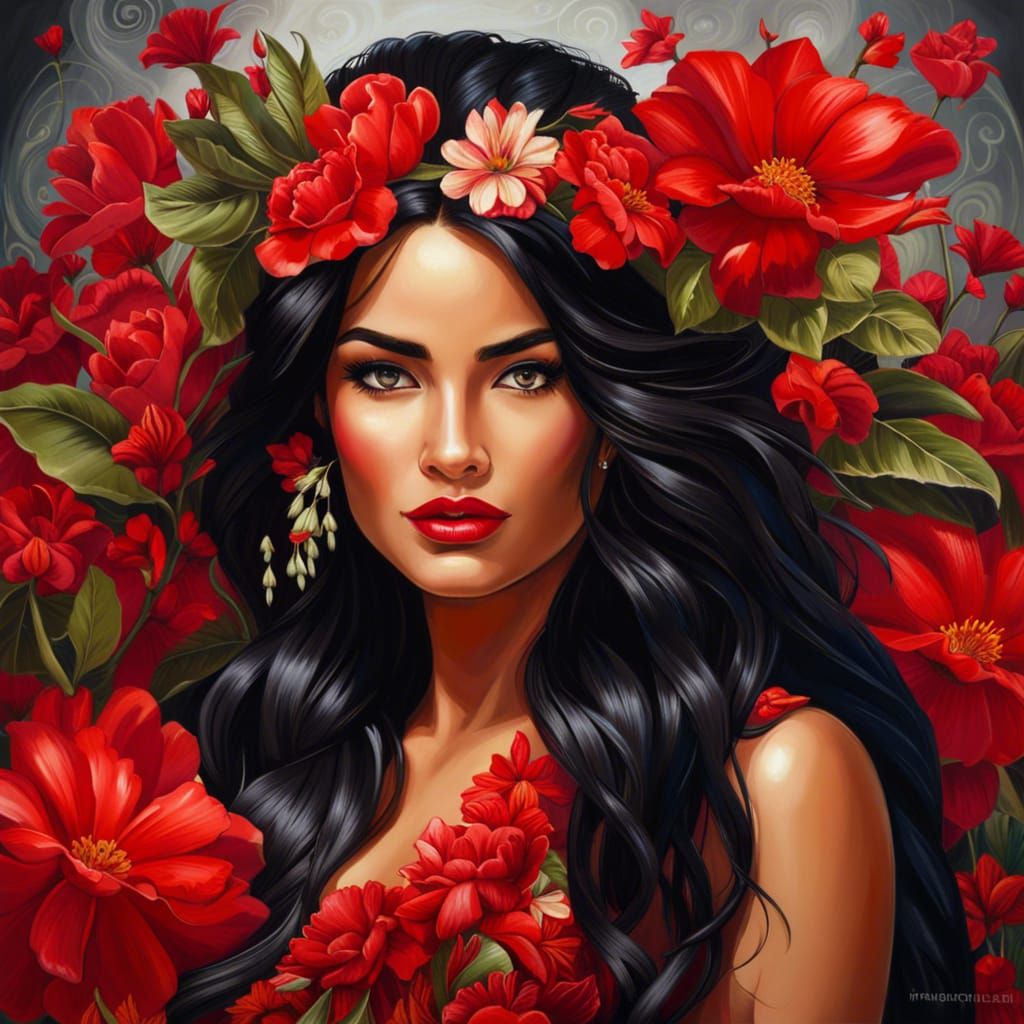 Beautiful Polynesian Woman in Flower Dress: Photorealistic P...