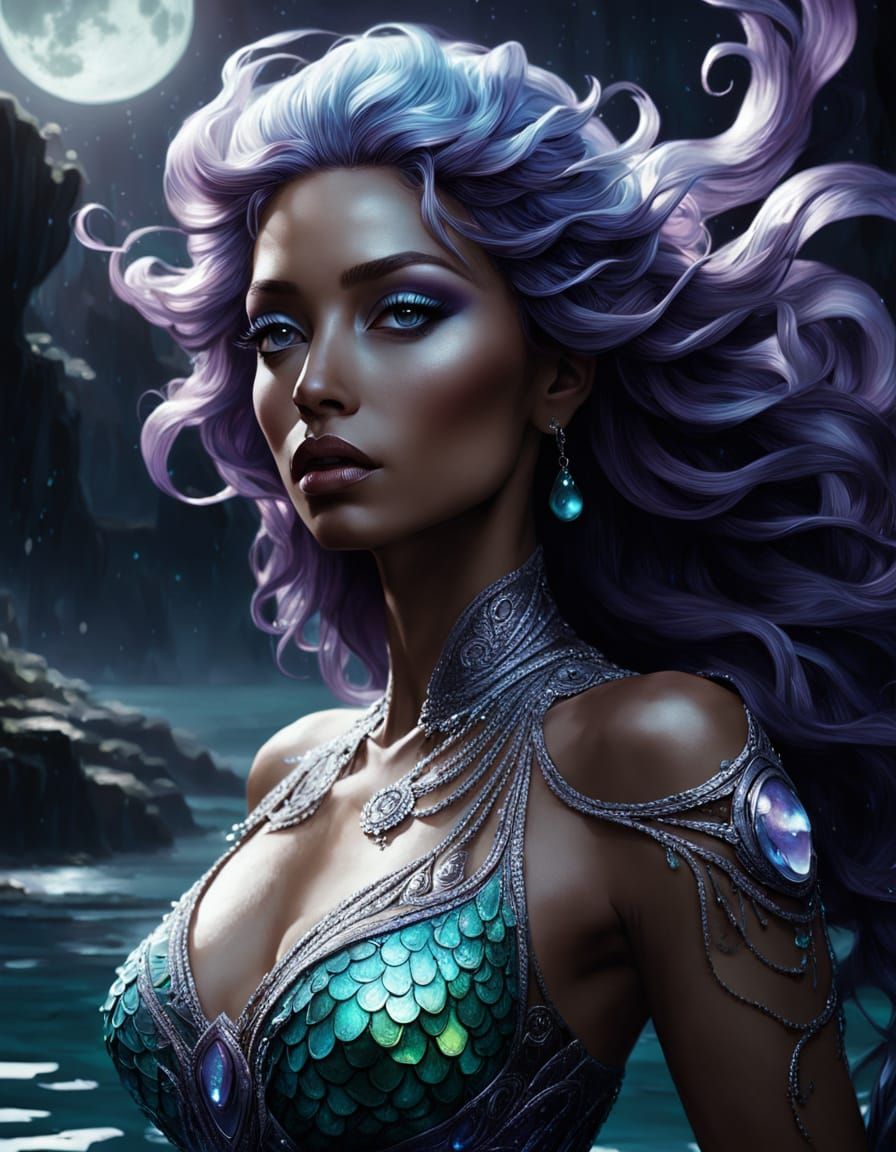 Bioluminescent Sea Siren Empress in Mythic Digital Painting