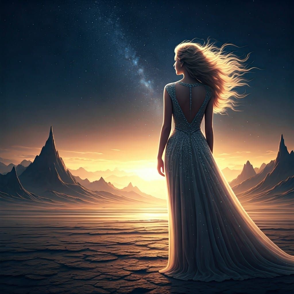Goddess on Deserted Planet in Digital Matte Painting Style