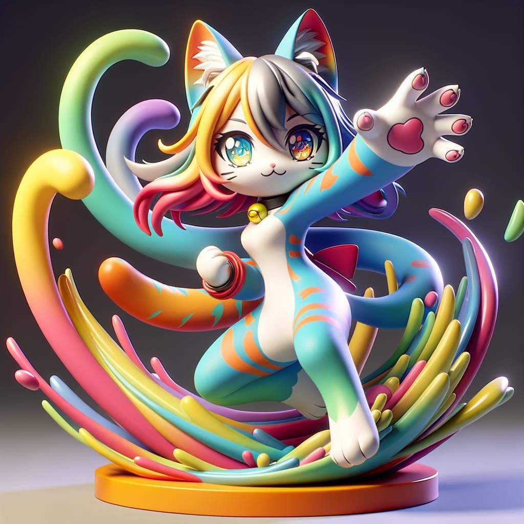 Anime Cat Collectible Figurine in 3D