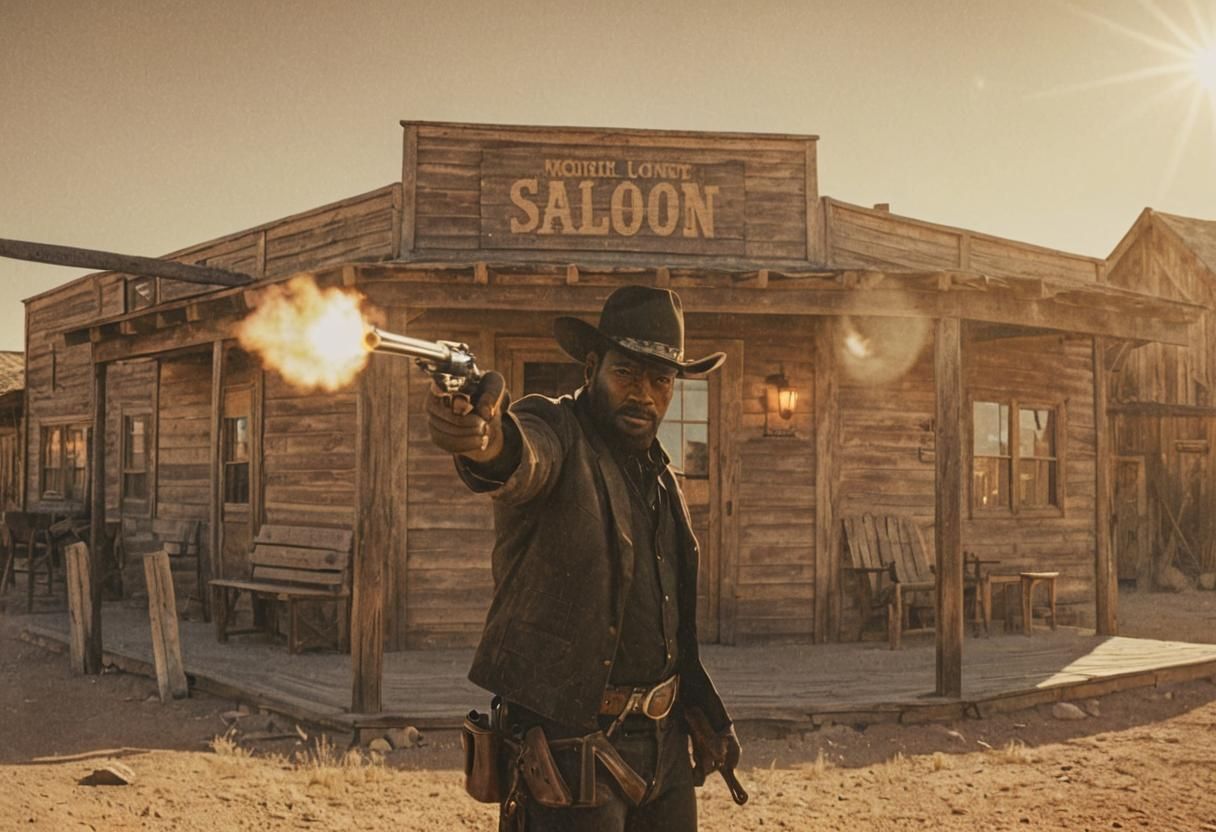 Black Cowboy Revolver Duel, Western Film Still