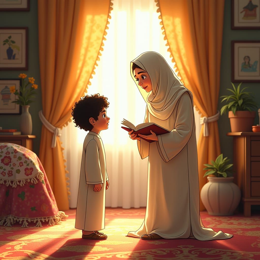 Saudi Child and Mother in Studio Ghibli Style