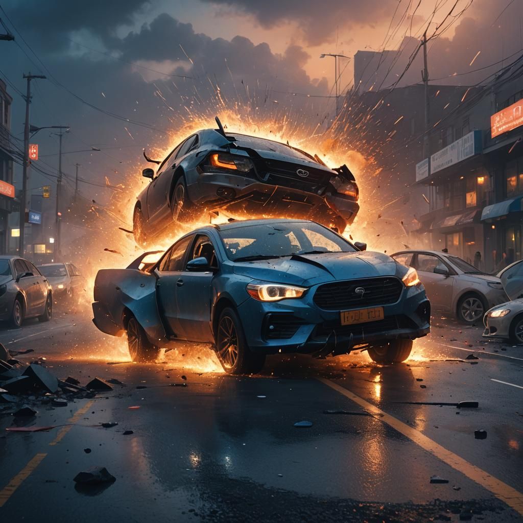 Car Accident at Dusk in Fantasy Style
