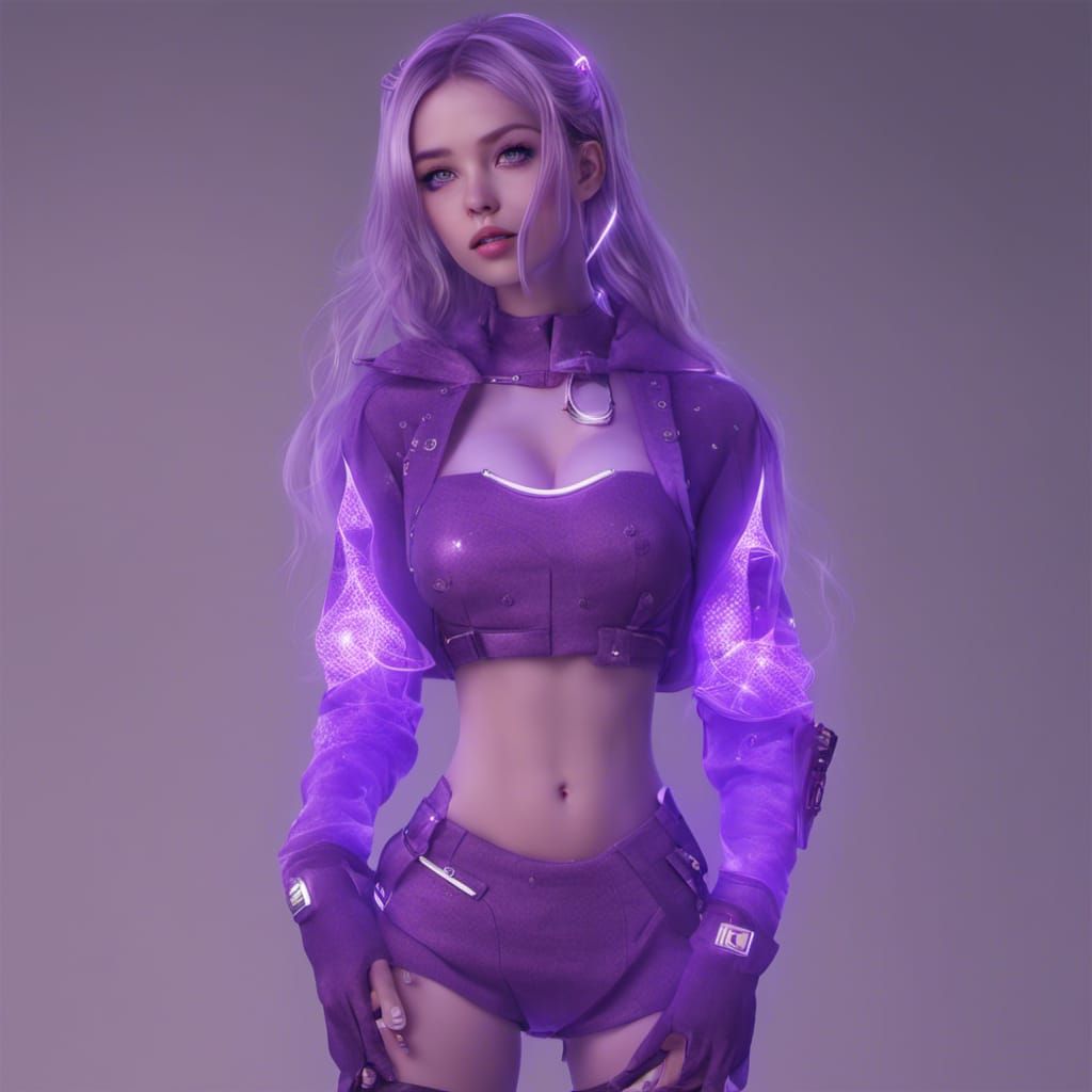AI Girl with Purple Glowing Outfit