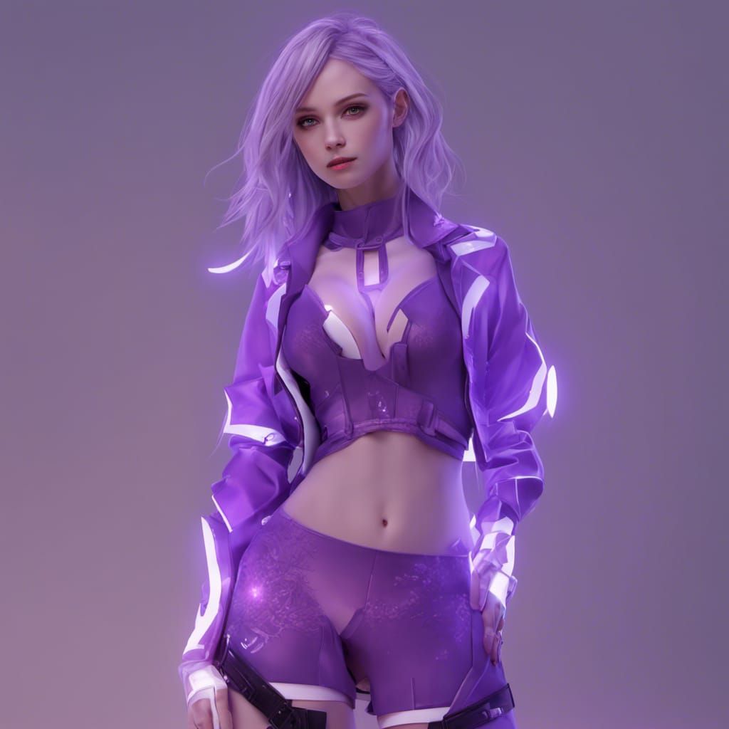 AI Girl with Purple Glow Outfit