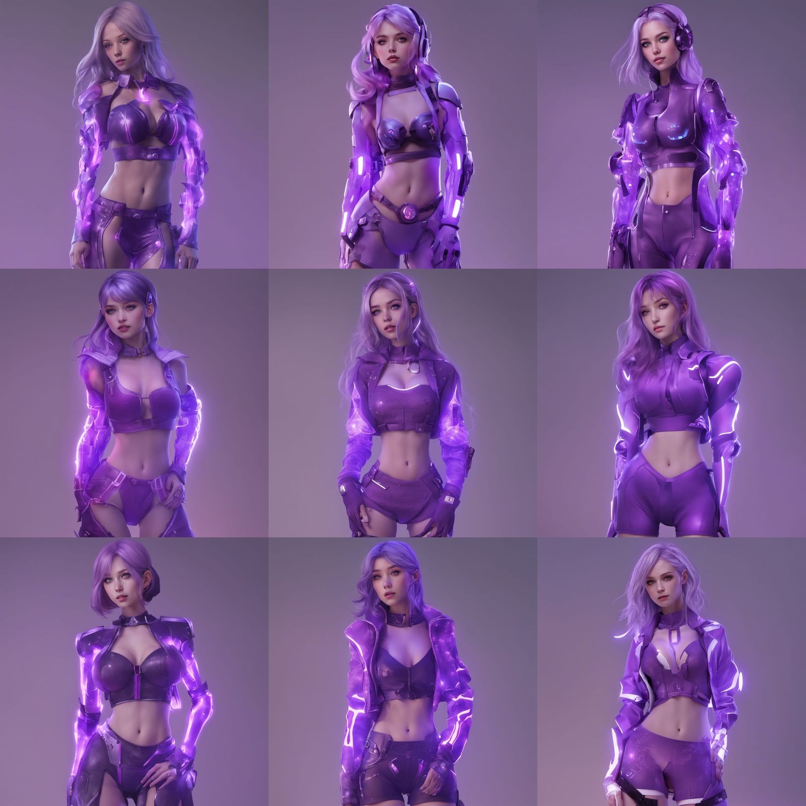 AI Girl Avatar with Purple Glowing Outfit