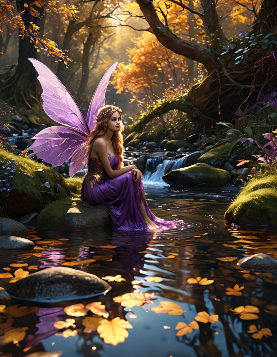 Ethereal Fairy with Purple Wings Fantasy Art
