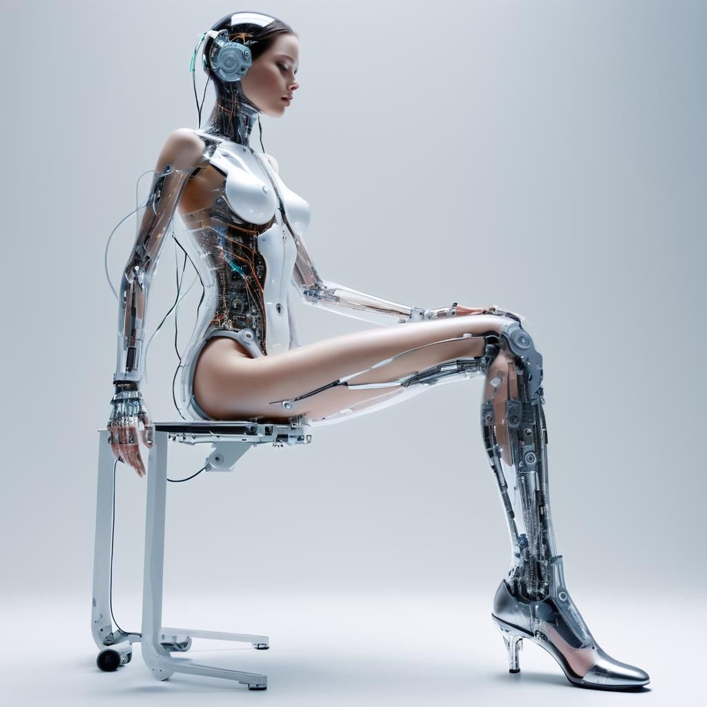 Cyborg Woman with Trapped Soul and Holographic Skin