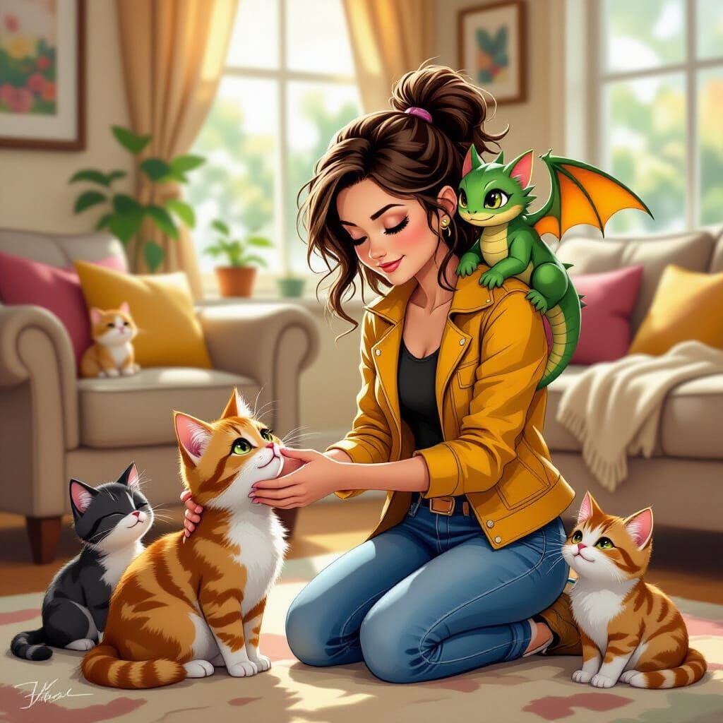 Kitty Pryde Pets Cats in Cozy Digital Art Style