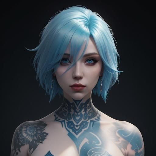 Hyperrealistic Porcelain Girl with Tattoos