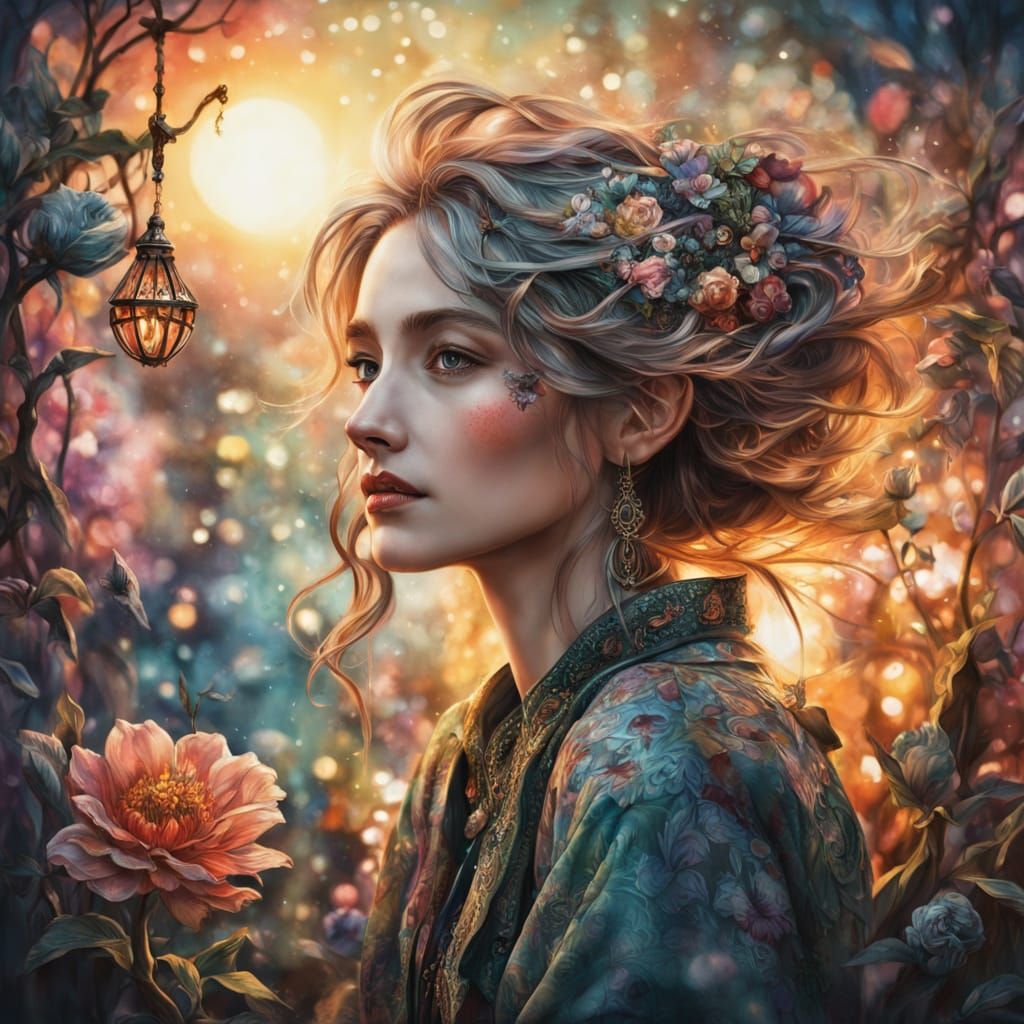 Surreal Woman Portrait in Moody Watercolor Style