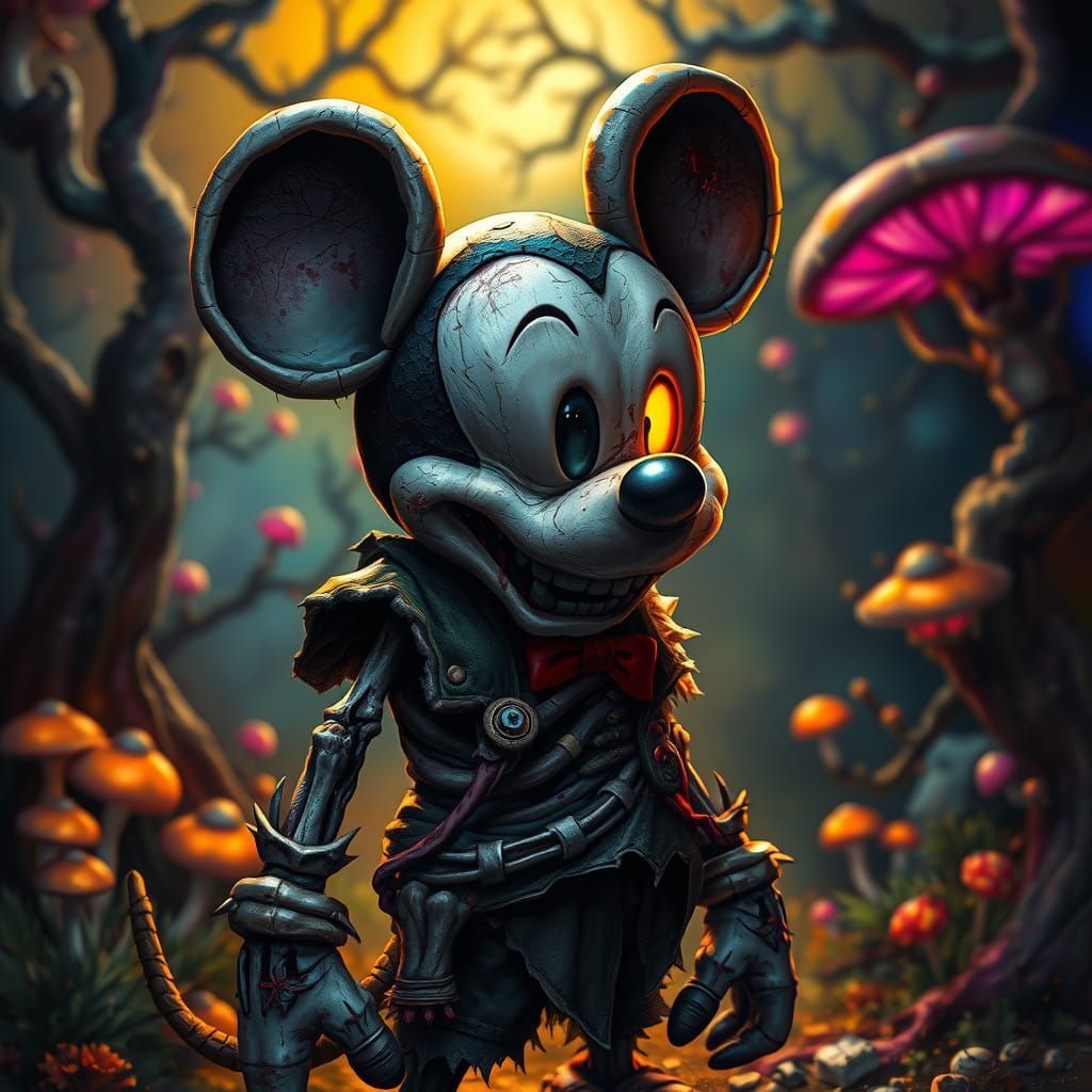 Undead Mickey Mouse in Dark Fantasy Realm