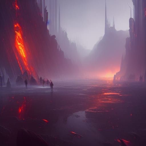 Dark Fantasy City Consumed by Fire Worm