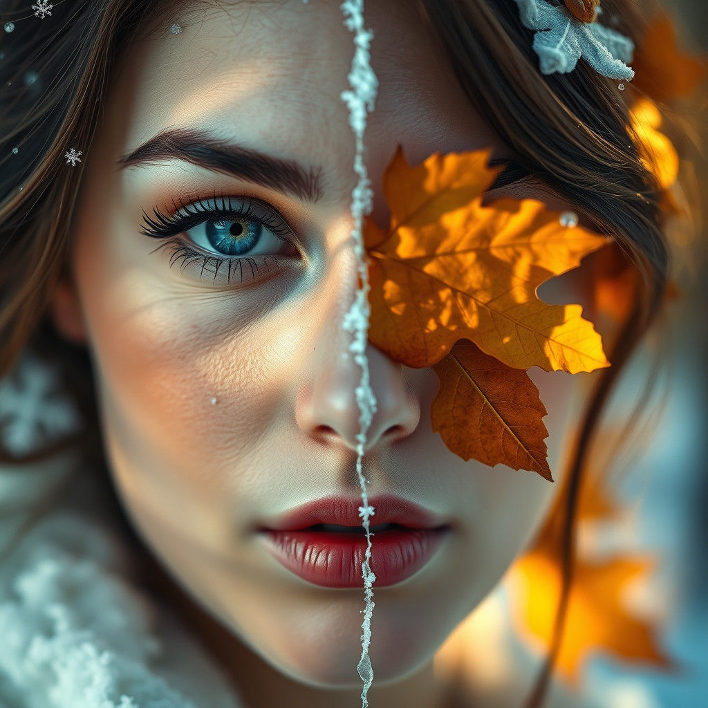 Winter and Autumn Woman Portrait in HDR