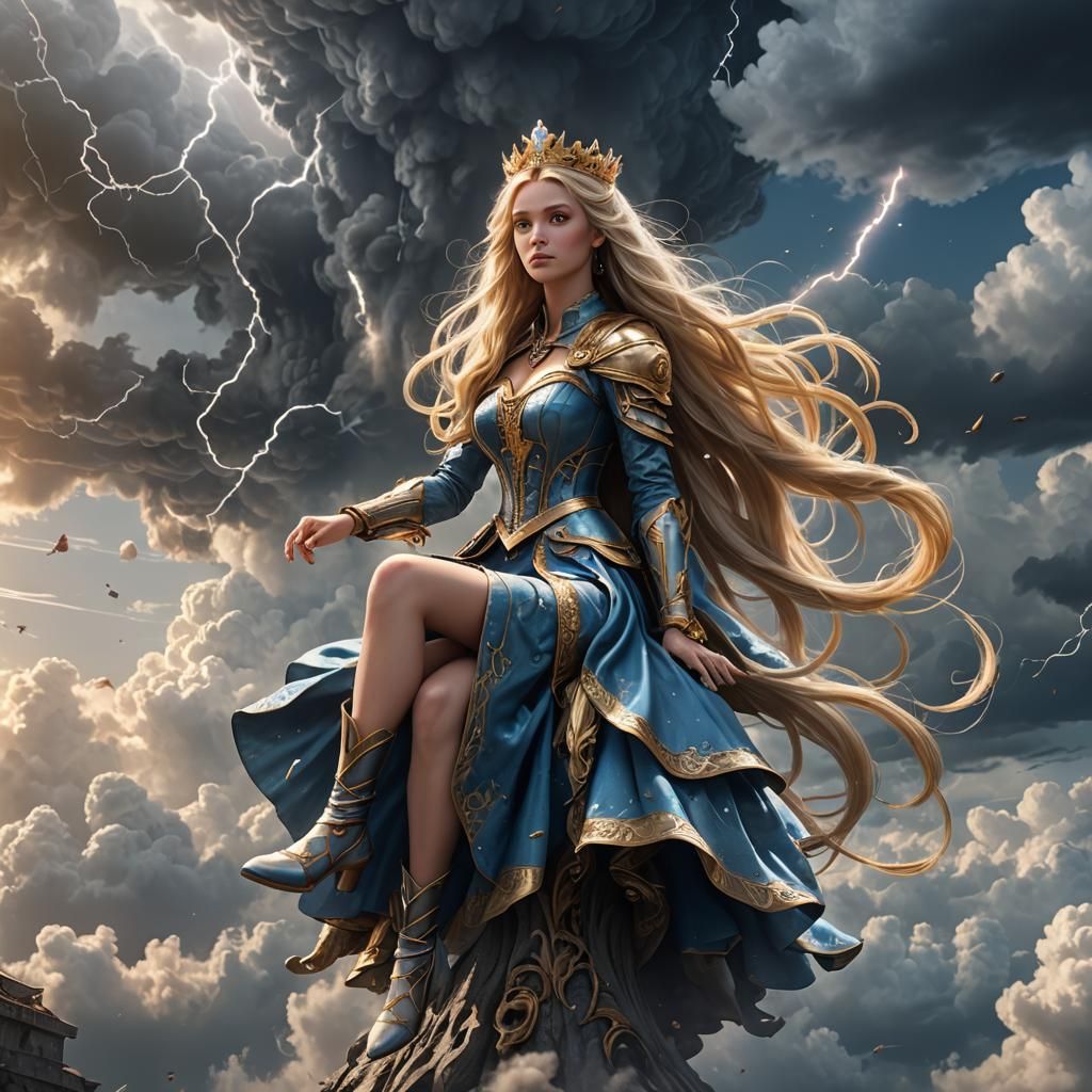 Air Princess Conjures Tornado in Fantasy Art