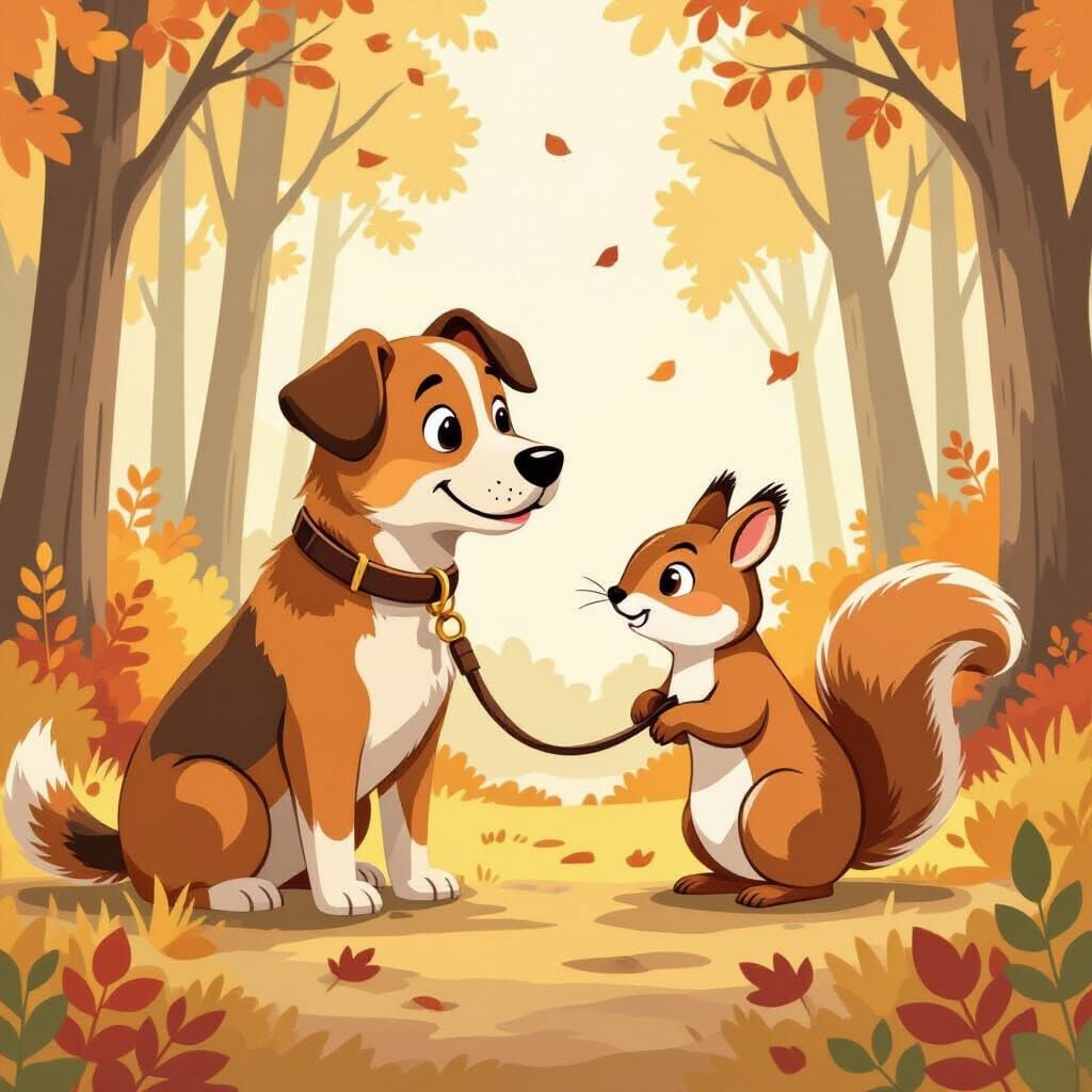 Dog Meets Squirrel in Forest, Beatrix Potter Style