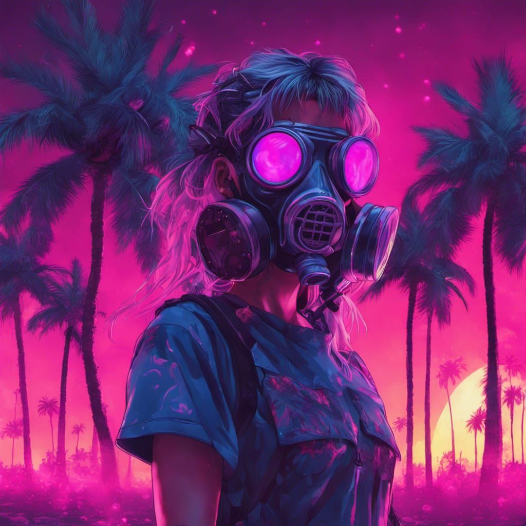 Anime Girl in Cyberpunk Gas Mask Art