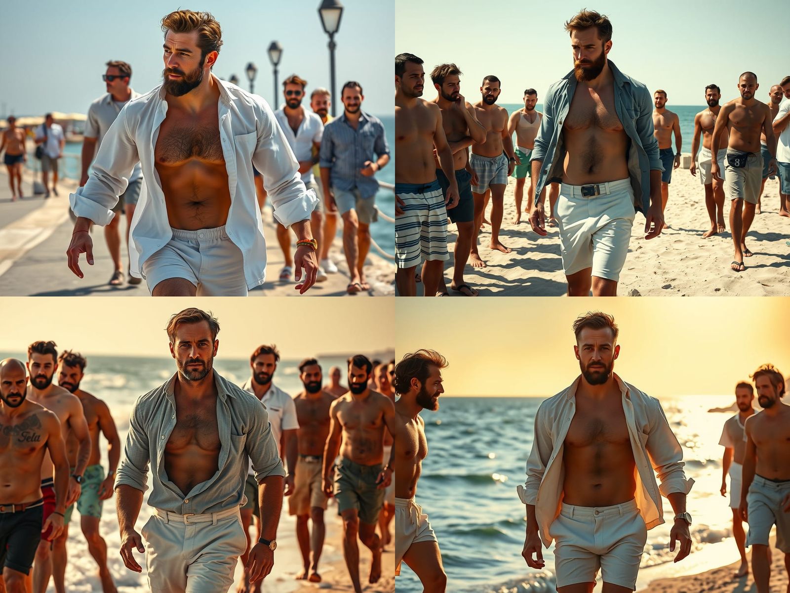 Bearded Man on Beach, Inspired by Classical Art