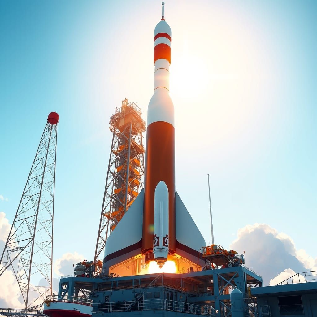 Soyuz 1 Launch Vehicle in Vibrant Cel-Shaded Anime Style