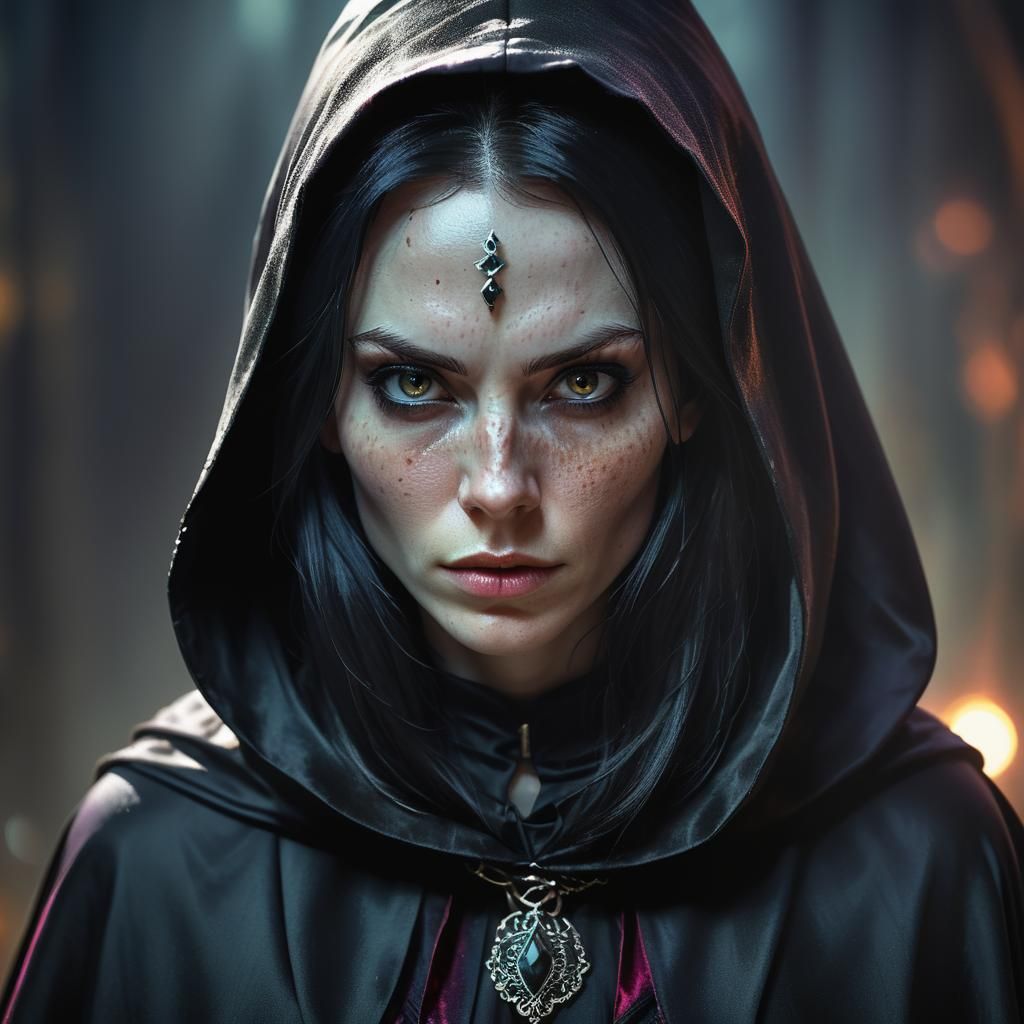 Captivating Dark Fantasy Witch Portrait in Artgerm Style